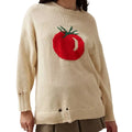 Women's milky white acrylic Jacquard knit pullover sweater with a loose fit and round neck