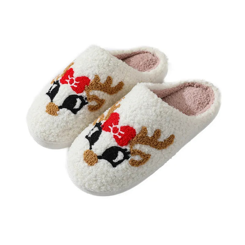 Christmas deer slippers women's home indoor non-slip warm plush TPR sole fox style