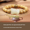 Traditional Hetian Jade bracelet on a black and red braided rope, showing jade beads and Chinese design.