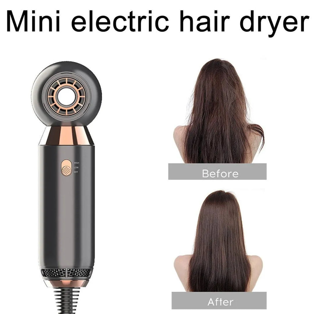 Leafless 800W ionic hair dryer with compact design and diffuser accessory