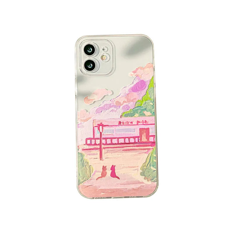 iPhone case with two cartoon cats printed on soft silicone PC material