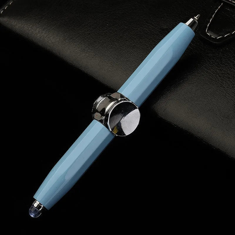 Creative multi-function LED pen spinning decompression gyro metal ballpoint pen with spinner top
