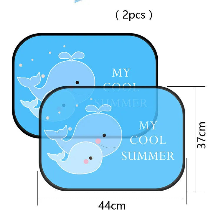 Electrostatic adsorption car side window sunshade pair with animal-themed nylon mesh design