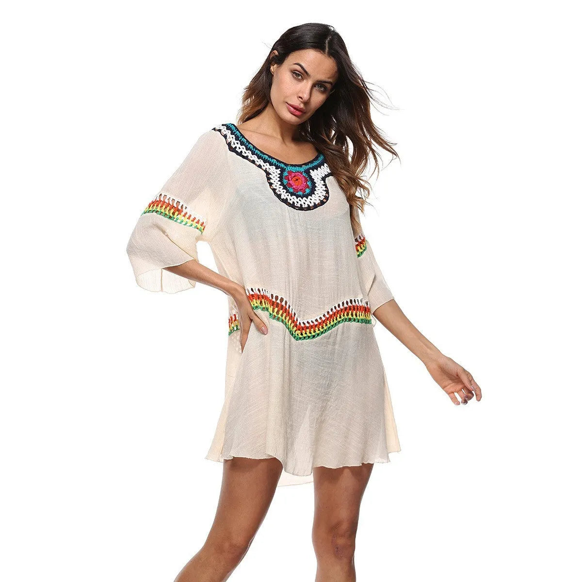 Women's crocheted ethnic style beach sun protection clothing for swimming and sports