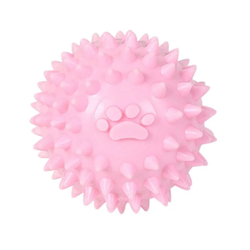 6cm diameter blue TPR pet chewing ball with textured sides for dental cleaning
