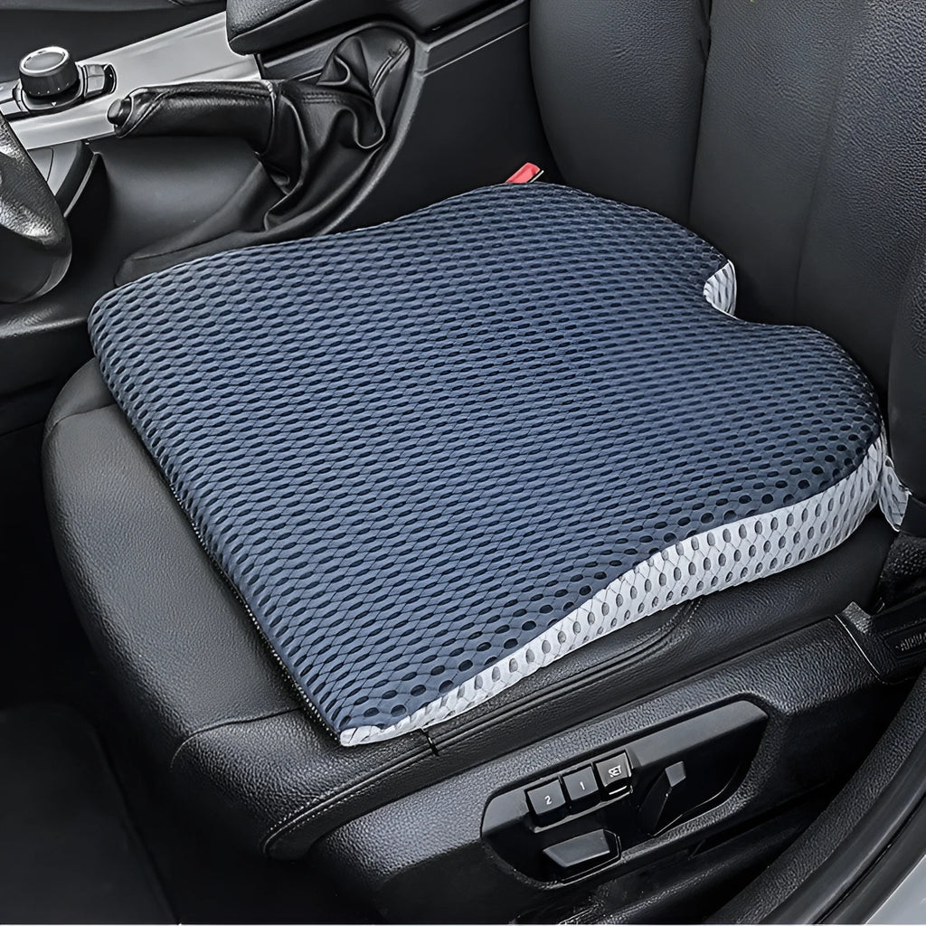 Memory foam car cushion with fixation straps in black, grey and creamy white solid colours