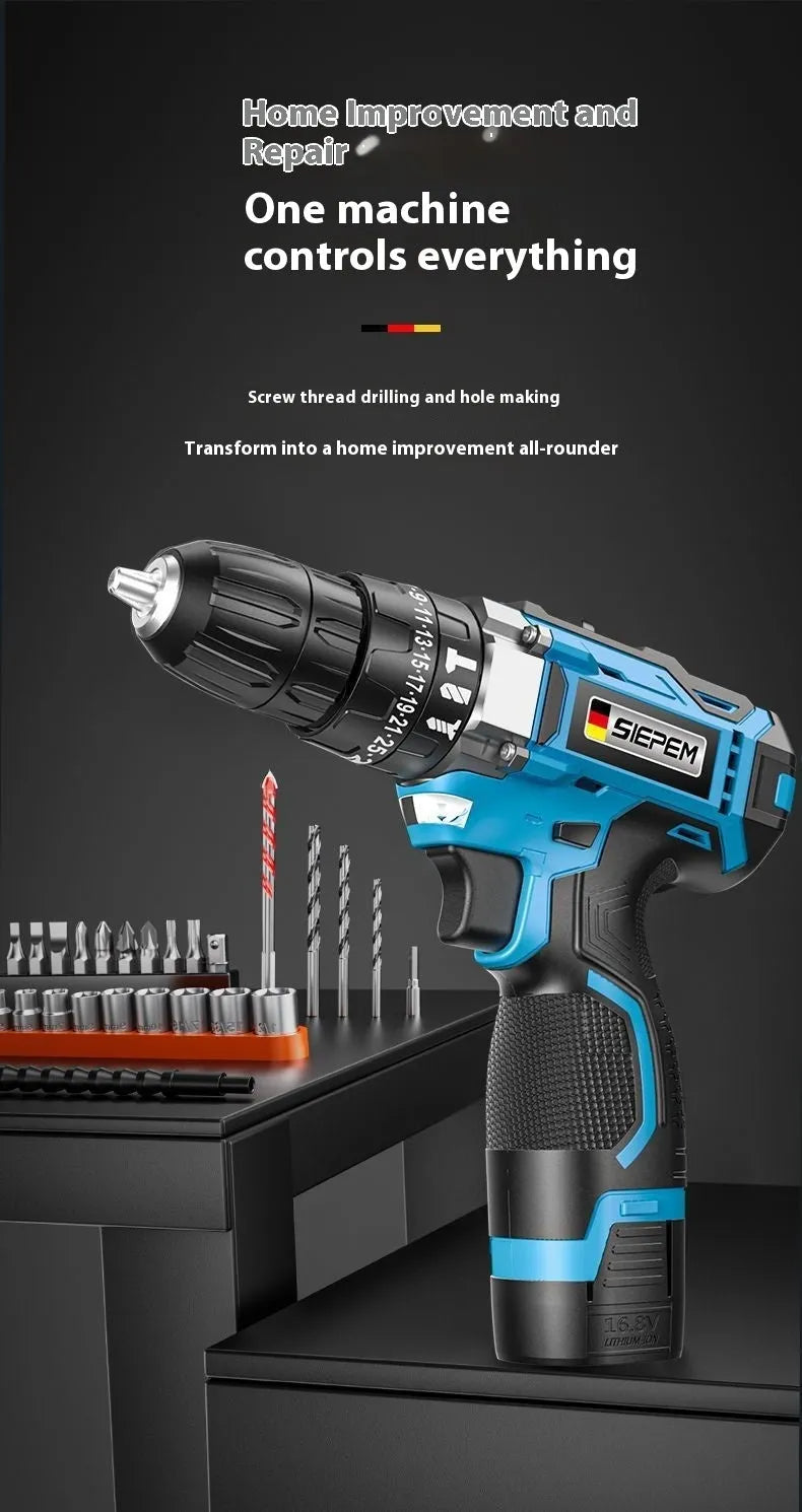 12V dual speed impact pistol drill electric screwdriver set in luxury packaging with plastic storage box
