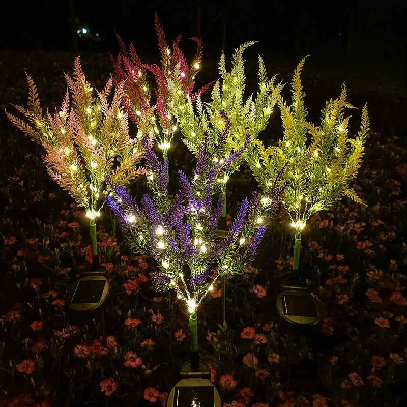 Solar-powered LED garden light with flower design in lavender colour, 74cm height