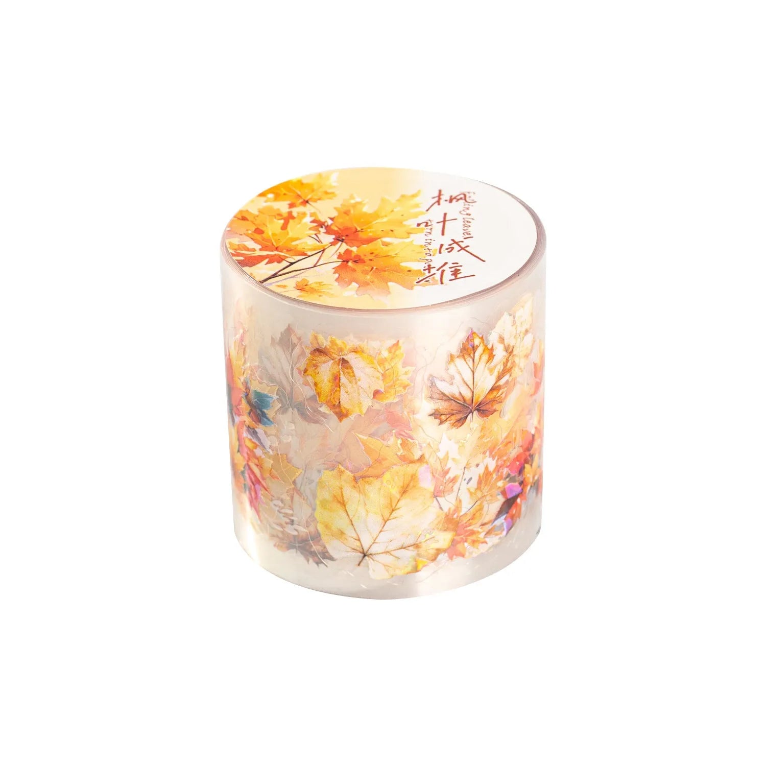 Deciduous Poetry series PET decorative sticker roll showing 40mm width and autumn leaf colour designs.