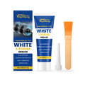 White lithium grease 30g tube with separate brush and plastic applicator tip on a workbench.