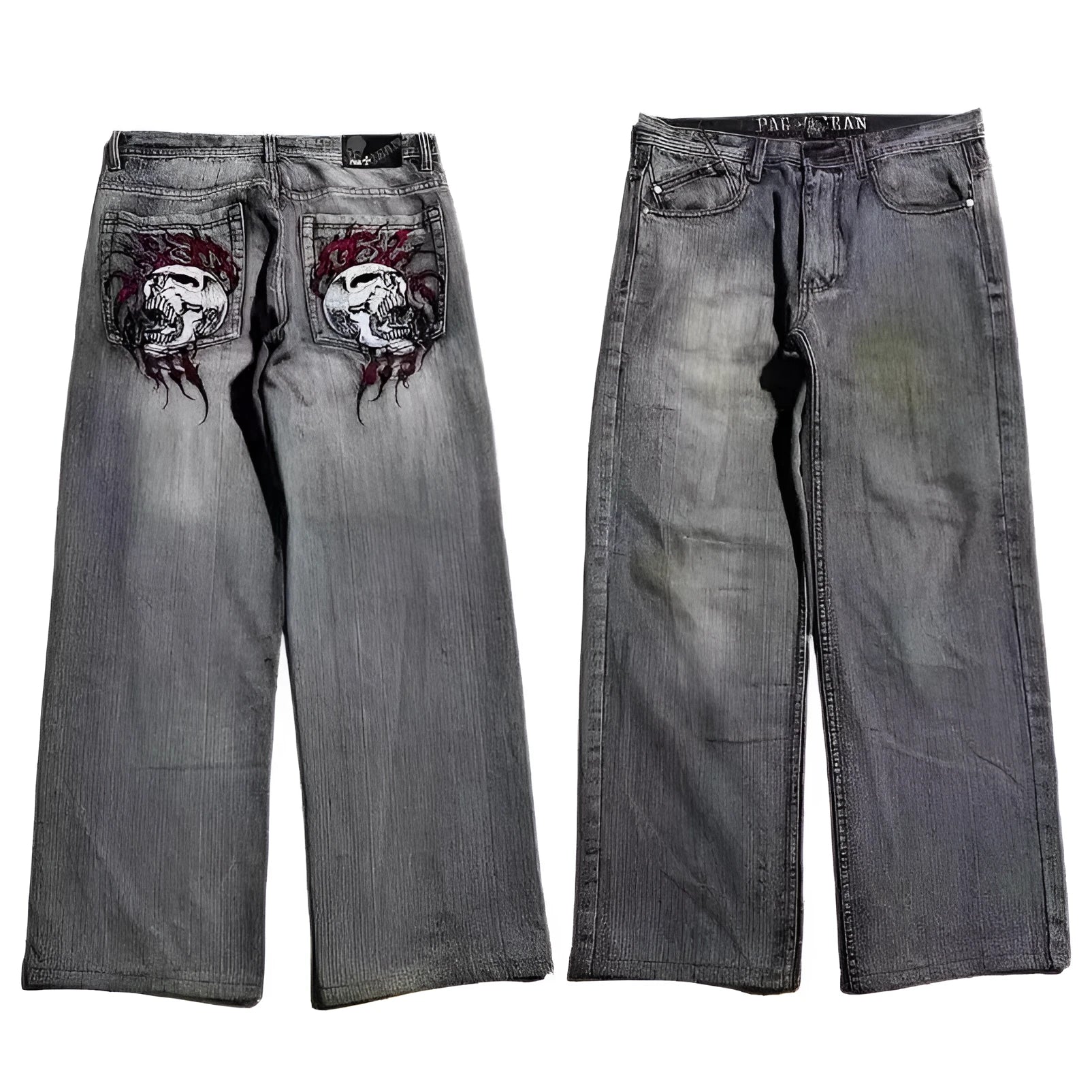 Men's grey washed-out straight-leg jeans with wide leg silhouette in retro workwear style