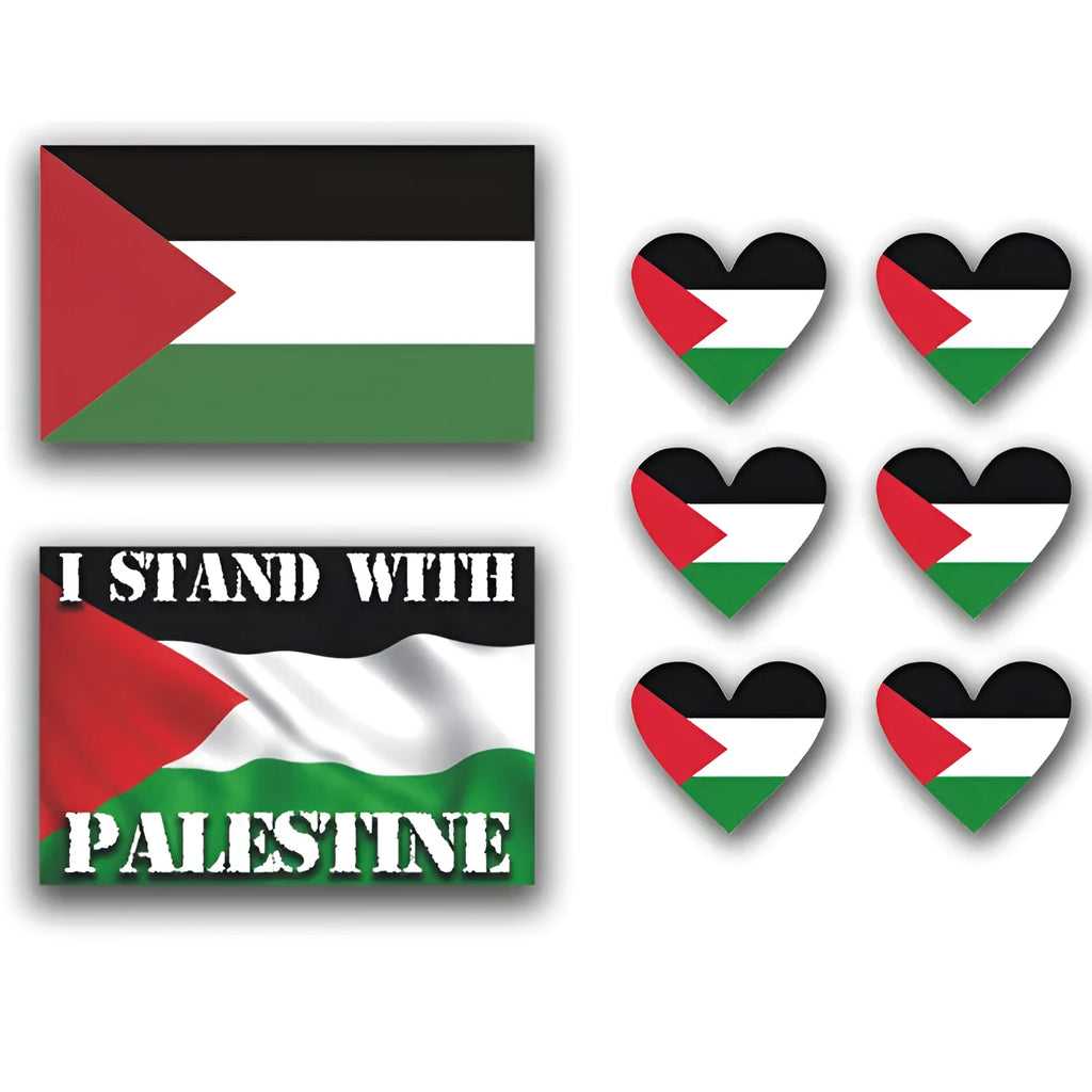 Palestinian flag car decal sticker made from PET material on a vehicle window.