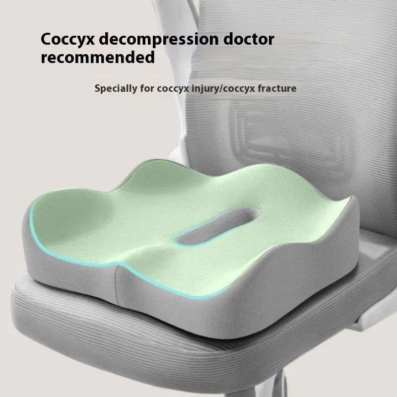 Solid colour memory foam seat cushion with a waist rest for office chair lumbar support.