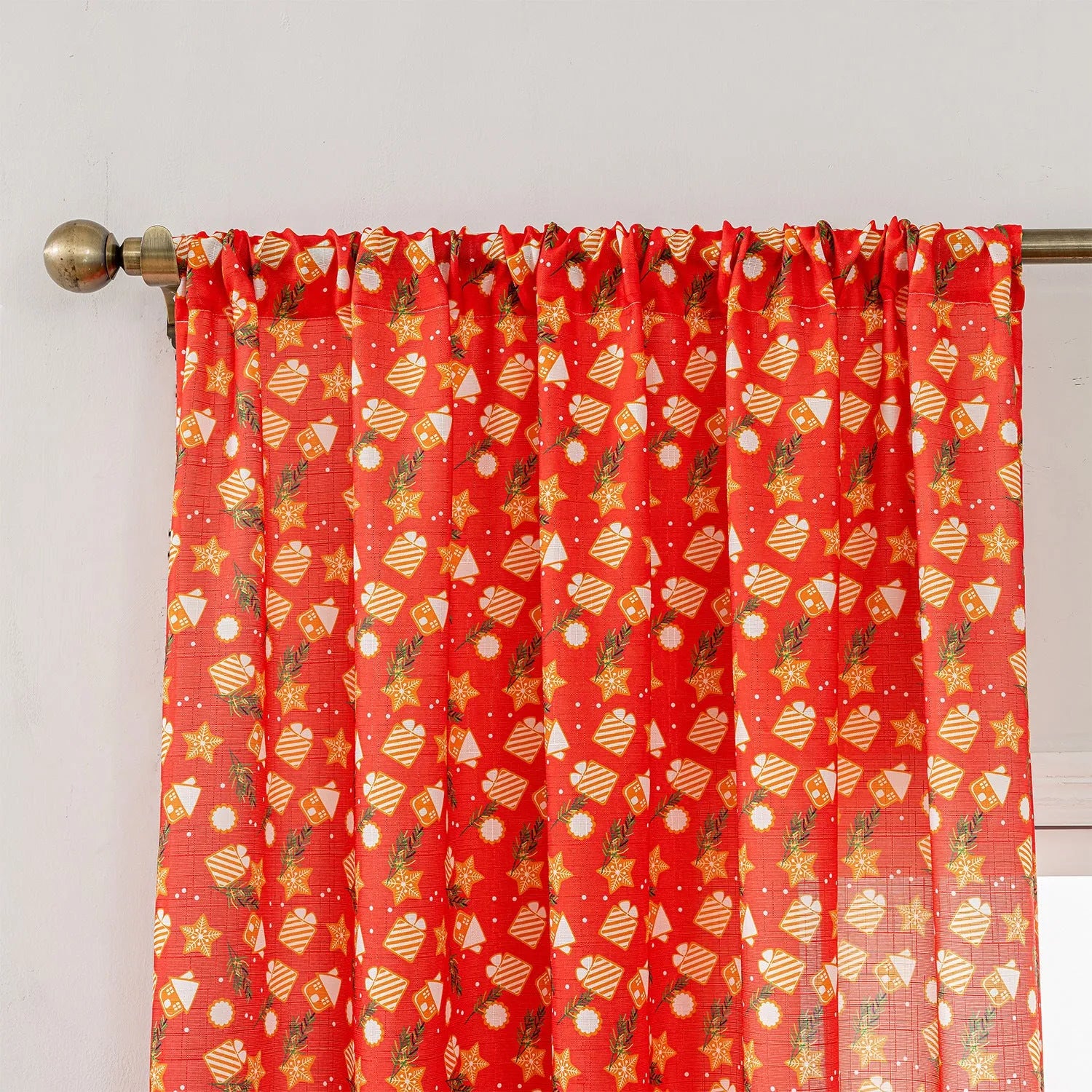 Christmas curtain with snowman and angel cartoon print in green or red colour