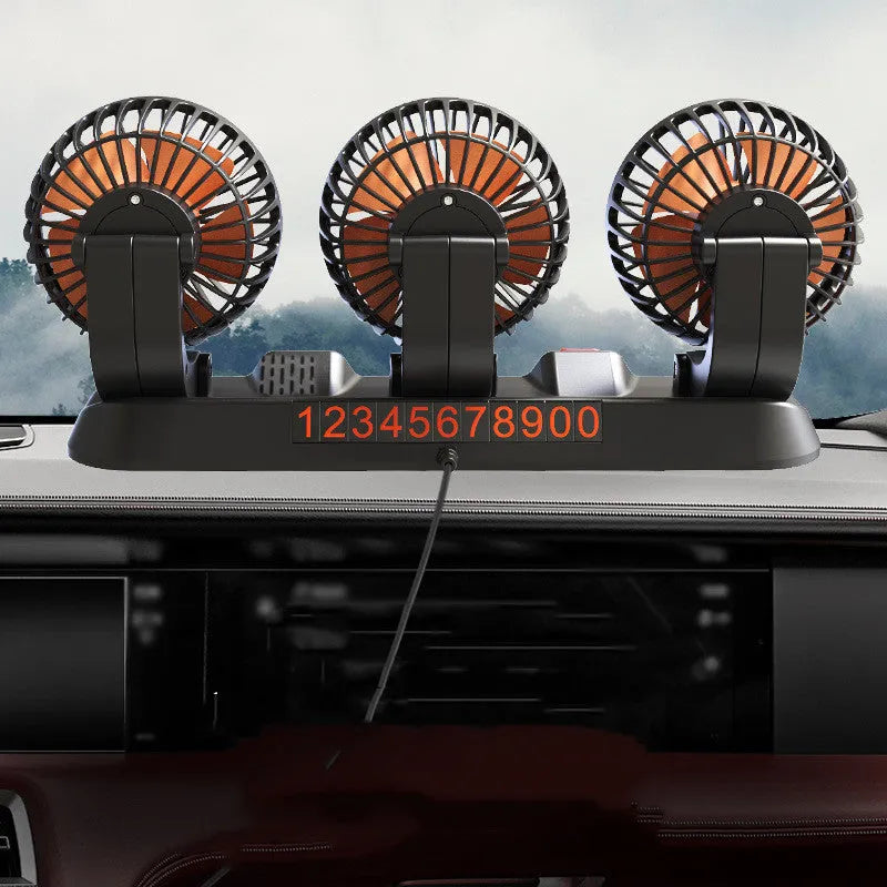 Three head automotive electric cooling fan with ABS motor housing and power cable for vehicle use