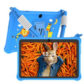 7-inch children's silicone tablet case with flat strap in sapphire blue or dark pink colour options