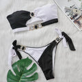 Women's crystal diamond bikini set with detachable chest pads and spliced strap in solid colour, front view