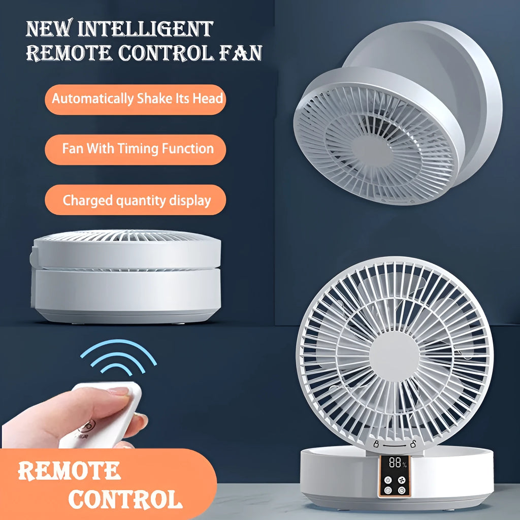 Portable rechargeable folding desk fan with remote control and night light in blue colour
