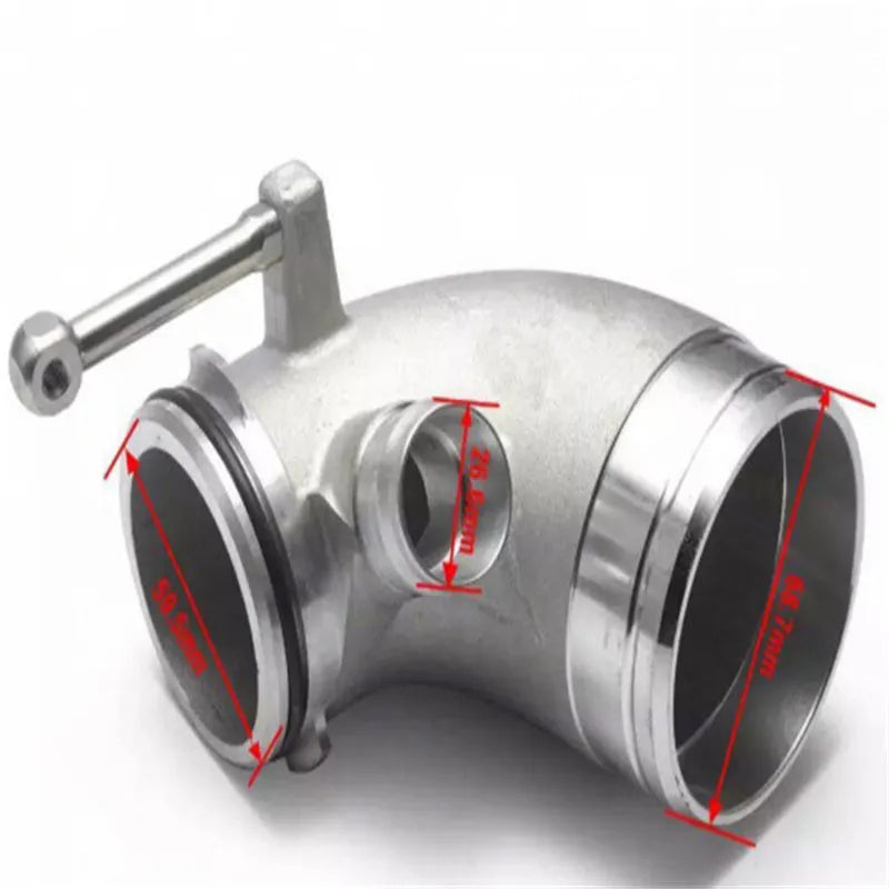 Black aluminium 90 degree turbo elbow connector for lateral engine positioning
