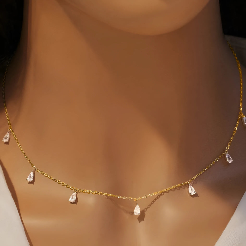 Gentle drop-shaped artificial zircon necklace on O-chain in silver, rose gold, or golden yellow finish