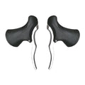 Pair of aluminium alloy road bicycle brake handles in black silver finish, showing lever and clamp.