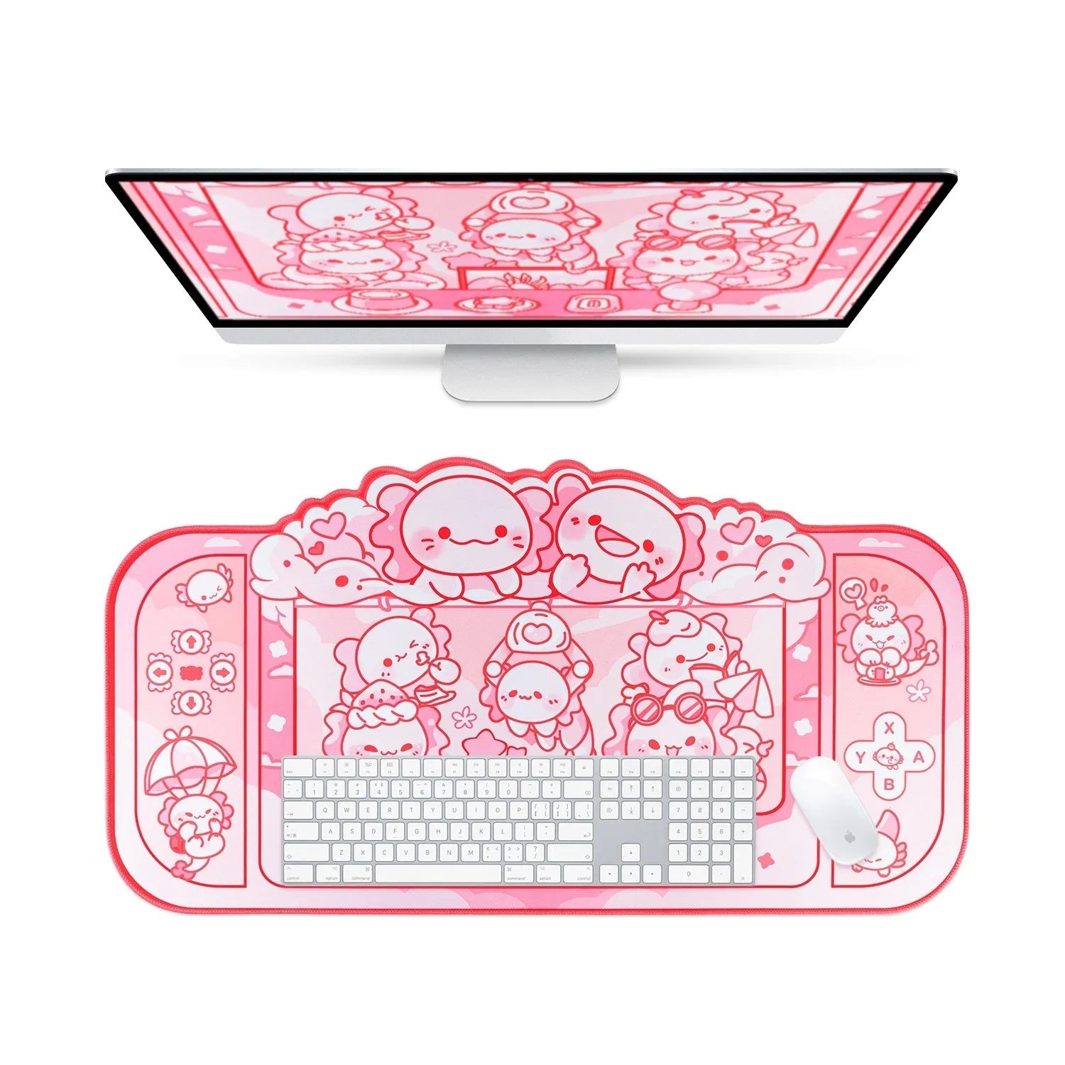 Hexagonal dragon crane machine large mouse pad measuring 75x40cm with cloth surface and cartoon anime pattern