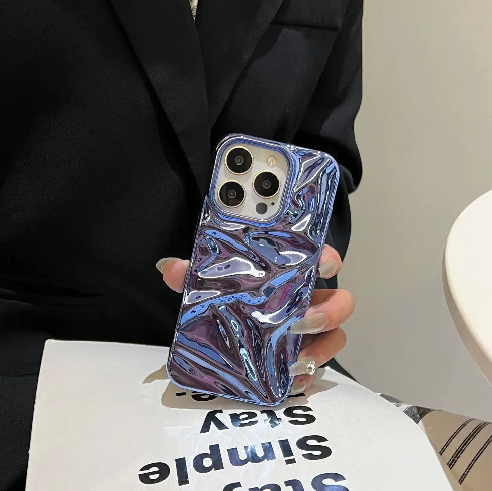 Silver electroplated TPU phone case with three-dimensional pleated pattern for iPhone