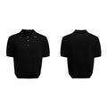 Men's black double collar polyester short sleeve shirt with loose fit design