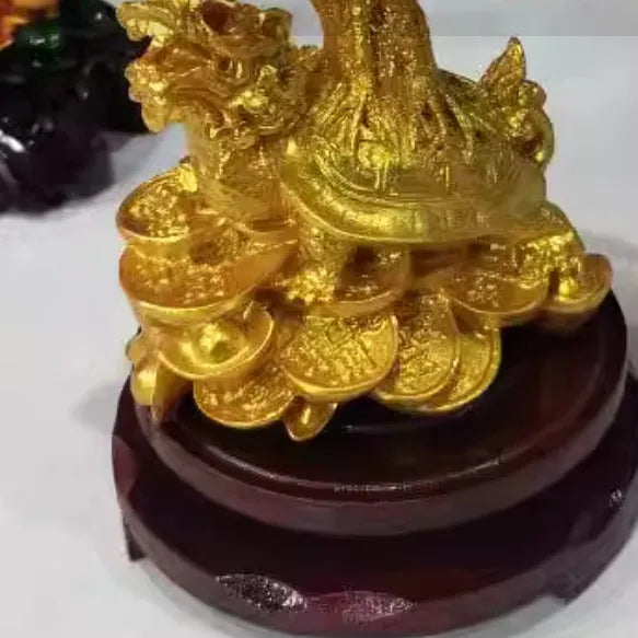 Citrine coloured Chinese style small water turtle money tree resin decorative ornament