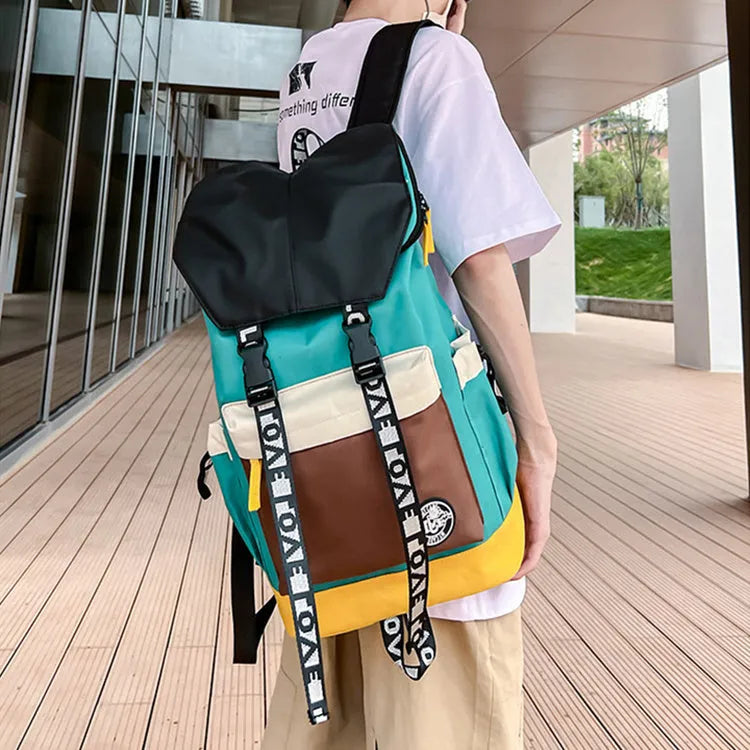 Oxford cloth backpack in black showing handheld, shoulder, and dual-strap carrying options.