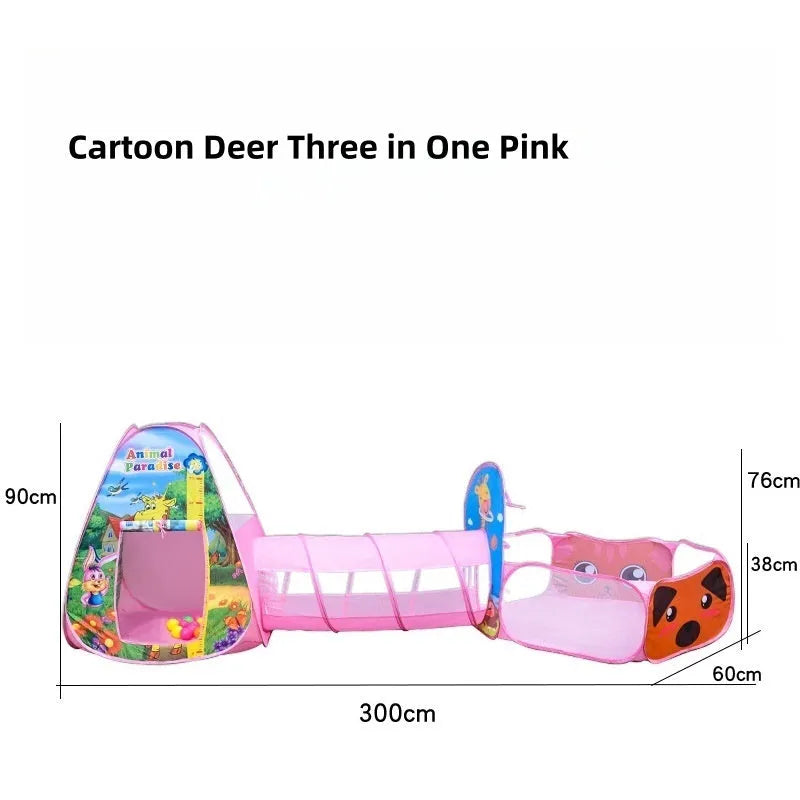 Children's three-in-one indoor play tent set with cartoon submarine design, featuring a tent, play tunnel, and ball pool.