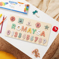 Wooden digital shape recognition puzzle board with hand-holding design for infants aged 0-3 years