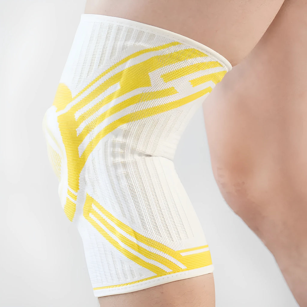Blue cotton elastic knee pad for adult sports like basketball and running.