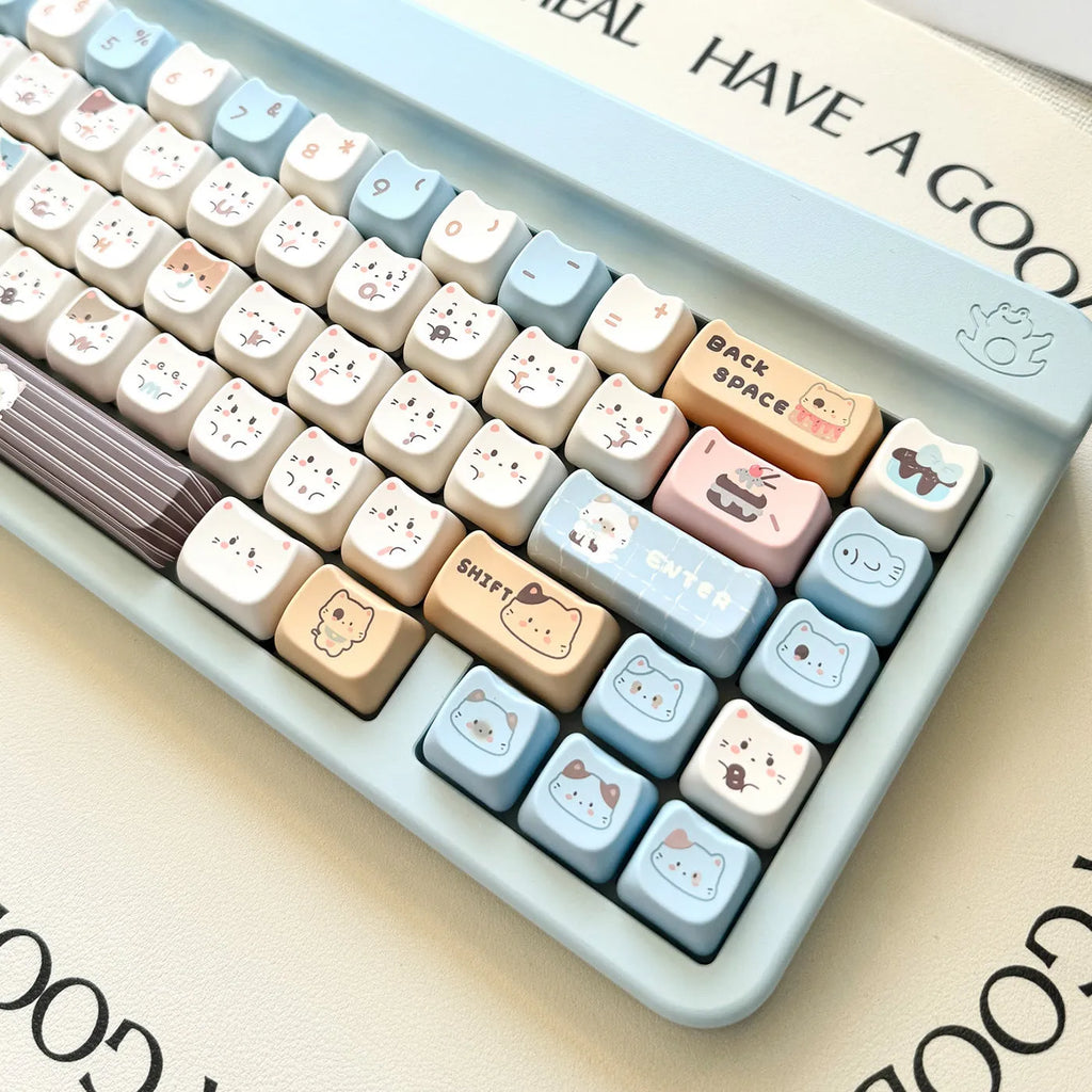 Sea Salt Cat themed PBT keycap set for mechanical keyboards with 7u space bar supplement
