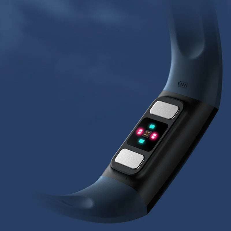 Y6 Black smart bracelet with 1.1-inch screen displaying blood pressure, heart rate, and ECG readings