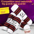 Taekwondo protective gear set showing arm guards and leg protectors in PU EVA foam construction