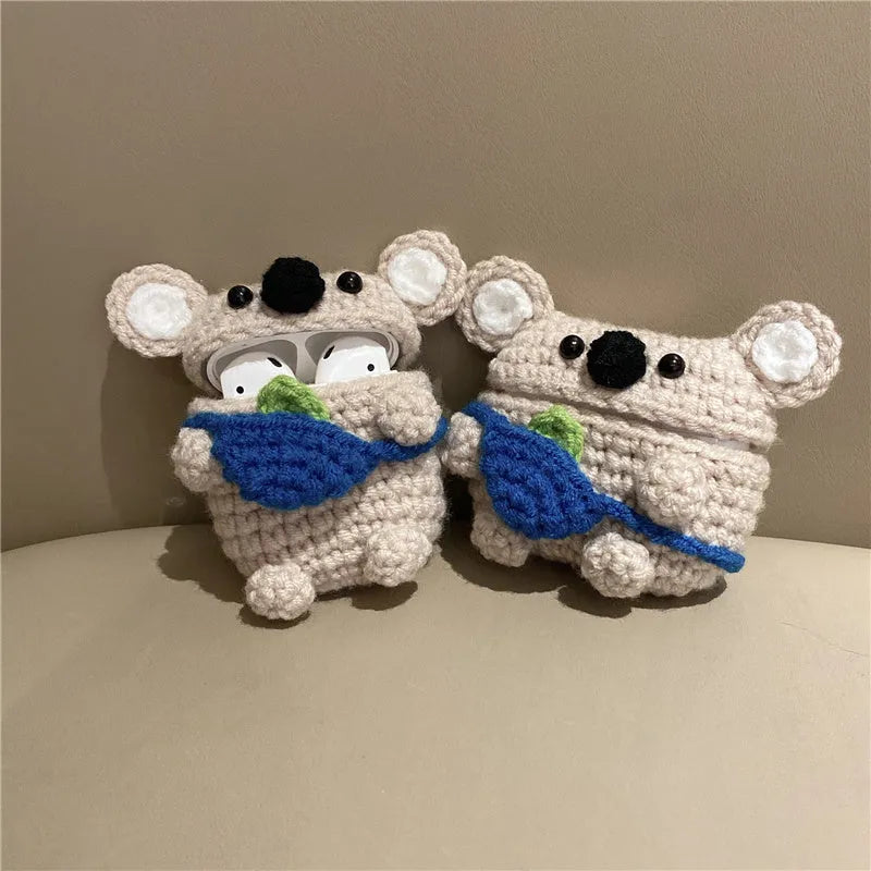 Hand-knitted koala bear backpack design earphone cover for AirPods charging case protection