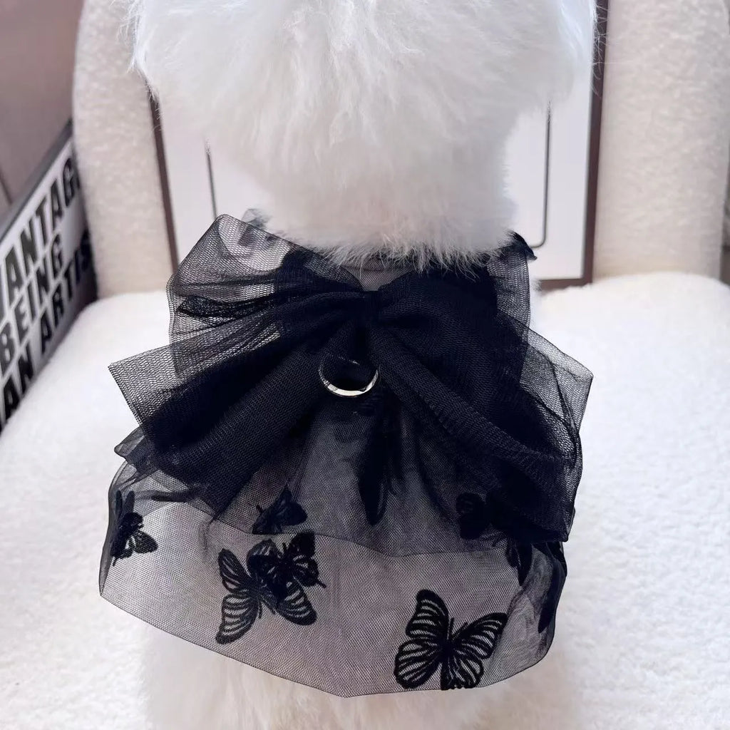 Black gauze princess tulle skirt for small dogs and cats with size options from XS to XL