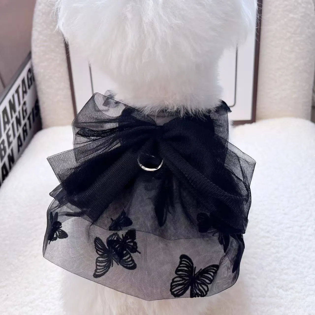 Black gauze princess tulle skirt for small dogs and cats with size options from XS to XL