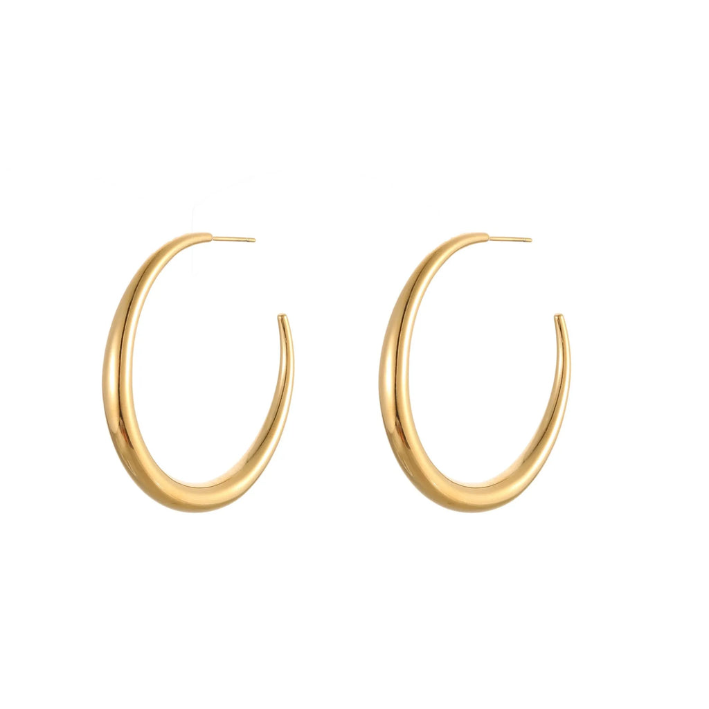 Titanium steel hoop earrings with geometric round design in gold and steel colour options