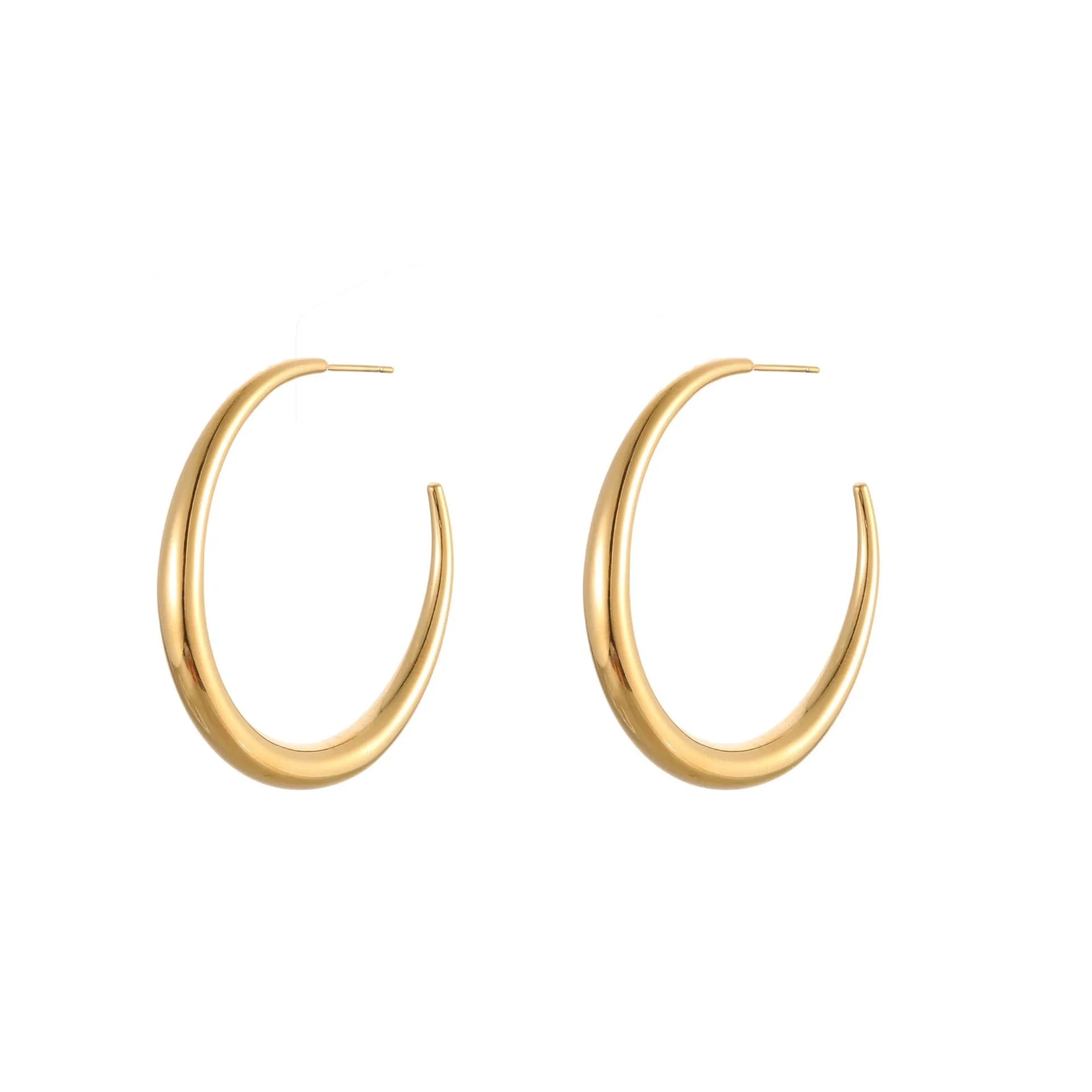 Titanium steel hoop earrings with geometric round design in gold and steel colour options