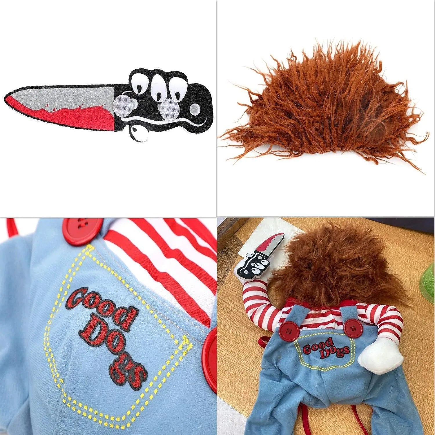 Striped Halloween harness pants and knife accessory costume set for dogs and cats in multiple sizes