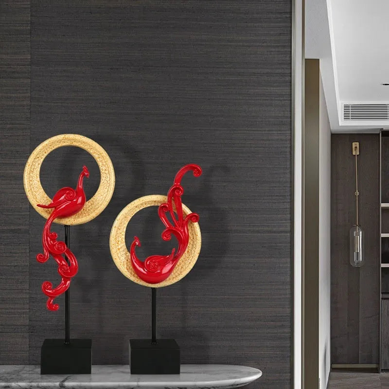European-style phoenix ornament crafts in rose gold, silver, or red metallic finishes