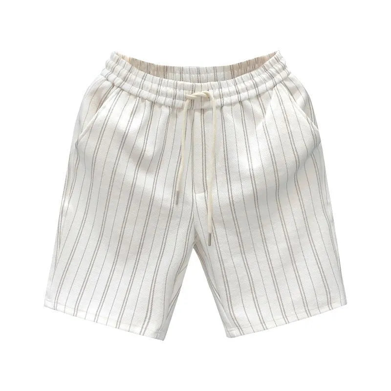 Men's black and white striped casual shorts with an ankle band and double-layer waistband.