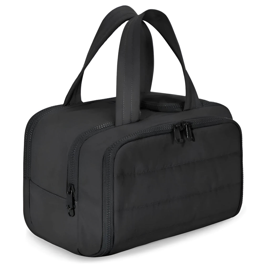 Large capacity travel toiletry bag with wide opening in five colour options