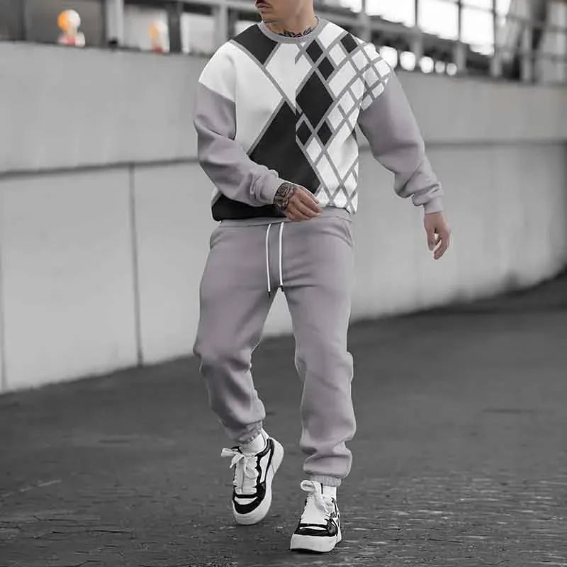 Men's casual suit printed sportswear set with polyester jacket and trousers in G5Z503 colour