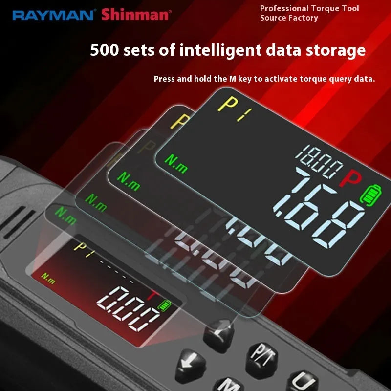 Digital display torque wrench with chrome-vanadium steel construction showing 0.15-340N range