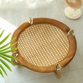 Brown woven rattan pet hammock bed for cats and small dogs, measuring 46cm square.