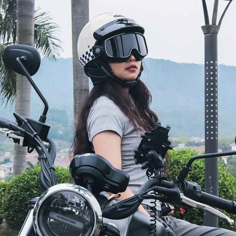 Retro style motorcycle helmet in ABS shell, shown in cement grey colour.