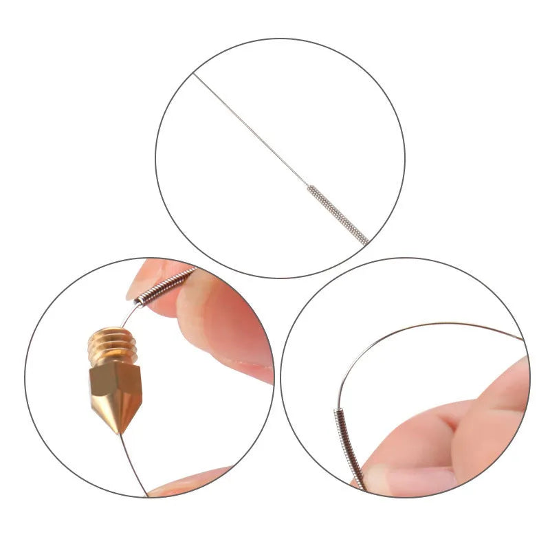 E3D Mk8 3D printer nozzle cleaning needles in five diameters with ten needles per pack